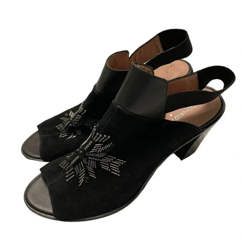 Donald J Pliner Womens Khloe Heels Sz 9 Black Suede Beaded Sling Back Open Toe